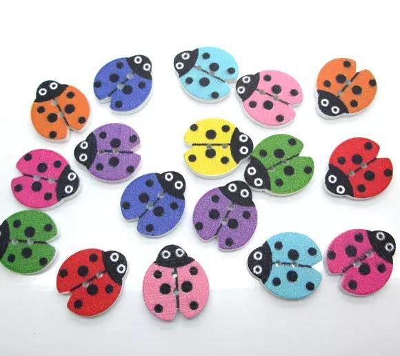 Ladybug Wooden Buttons 20 PCs Supply